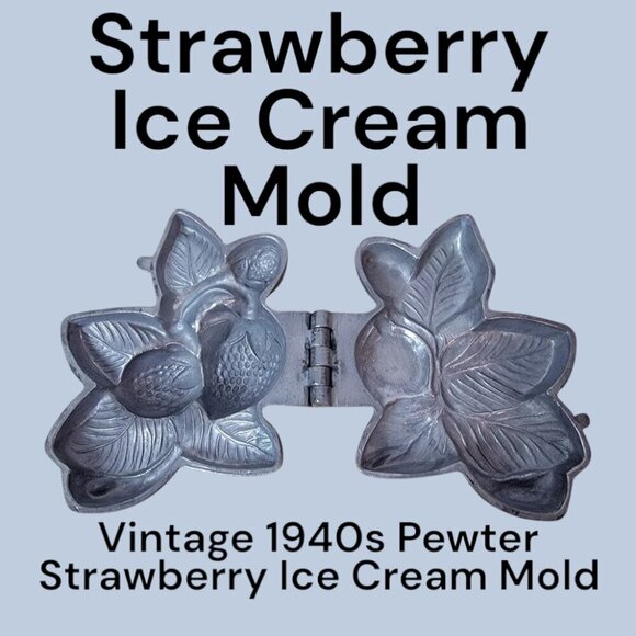 Vintage 1940s Pewter Strawberry Ice Cream Mold - Picture 1 of 7
